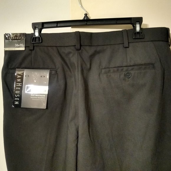 NWT VanHeusen Dark Gray No Iron, Straight Fit, Flat Front Pants (Size 36 W 30 L) - Picture 3 of 5